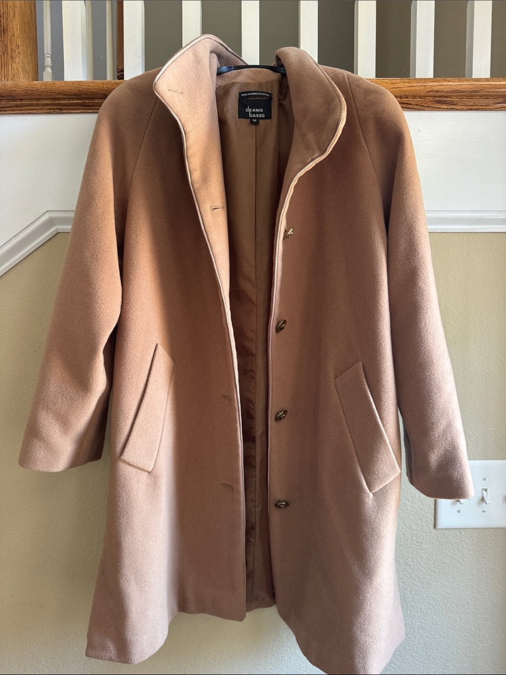 dennis basso Camel/Tan Wool-Blend Single-Breasted Pea Coat